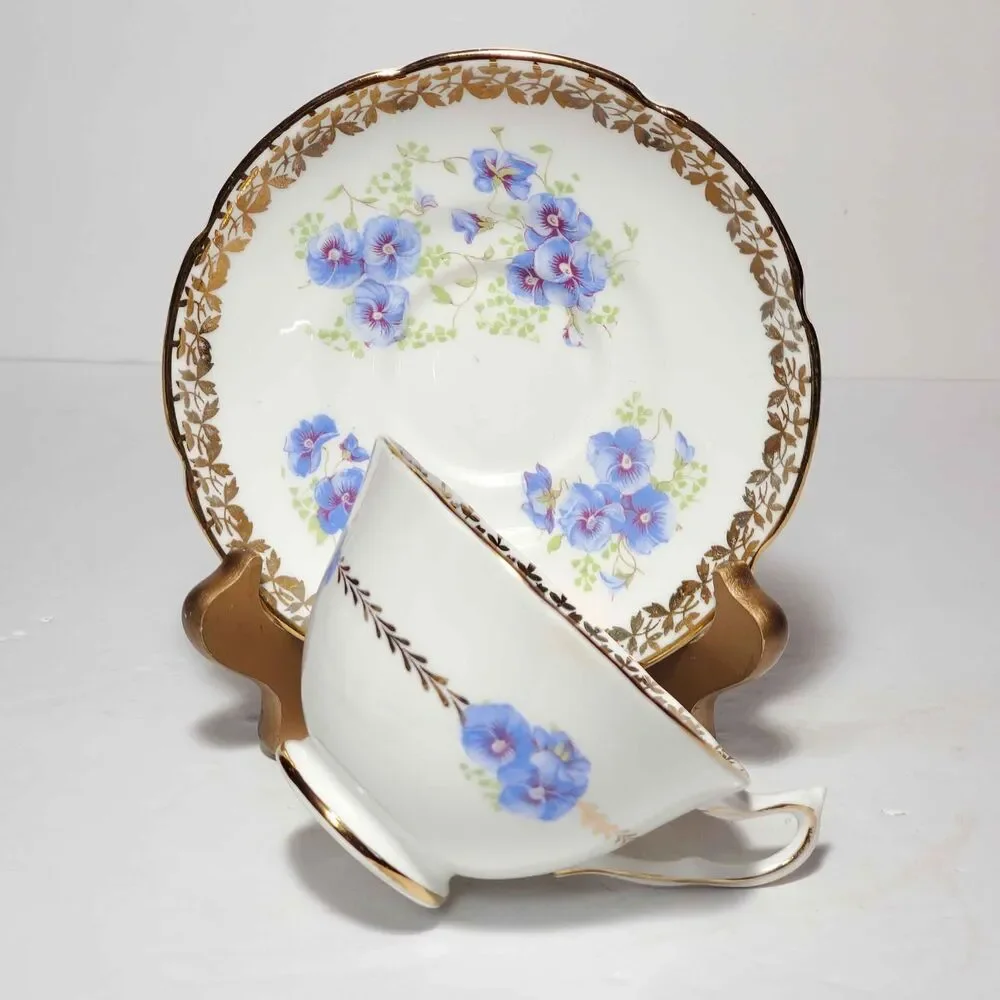 Collingwoods Teacup and Saucer Blue Flowers Vintage